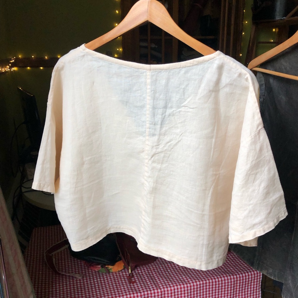 100% Linen Boxy Cropped Short Sleeve Top - Handmade - Picture 5 of 7